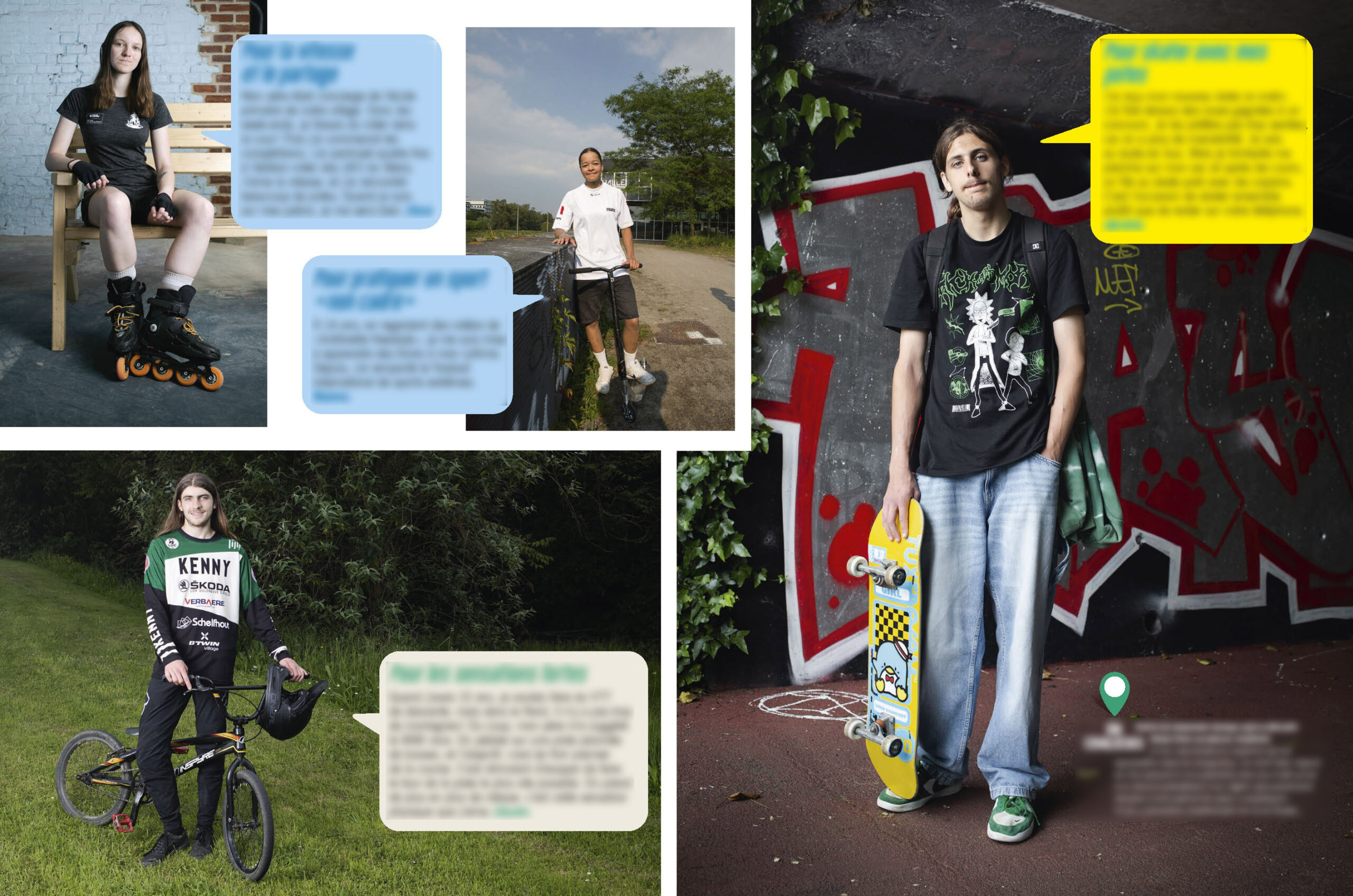 Parution de Richard Baron / Light Motiv dans le numéro 34 du magazine Phosphore (septembre 2024) / Richard Baron a louvoyé entre les trottinettes, les skateboards, les vélos, et les rollers dans les rues de la métropole lilloise. Avec un public jeune aux commandes qui roulent pour le plaisir du sport et du partage, comme alternative de transport, pour prendre confiance ou se donner des frissons. Microtrottoir réalisé par Assia Hamdi.